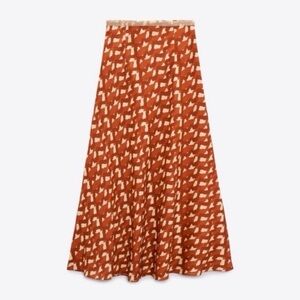 Zara Orange and Cream Linen Blend Maxi Skirt, Small